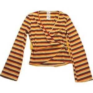 Sadie‎ & Sage Women's Boho Wrap Tie Blouse Multicolor Striped Bell Sleeve S